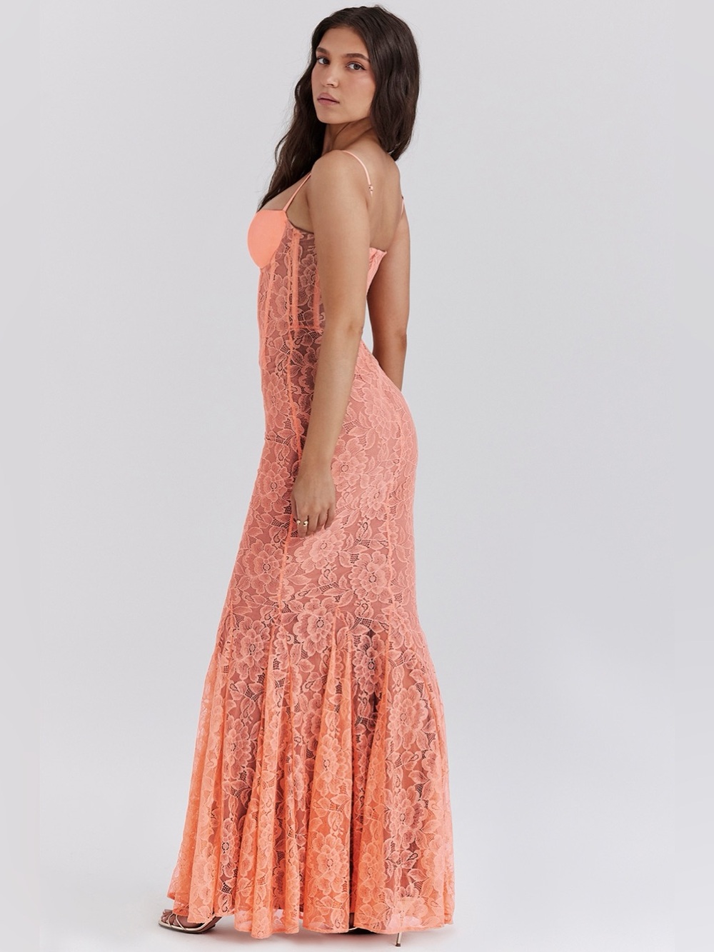 House of CB Cordelia Sorbet Lace Godet Maxi Dress - Picture 10 of 12